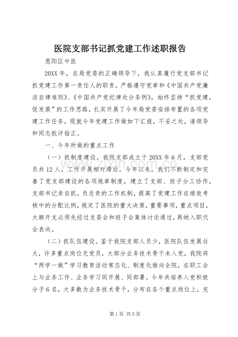 医院支部书记抓党建工作述职报告.docx_第1页