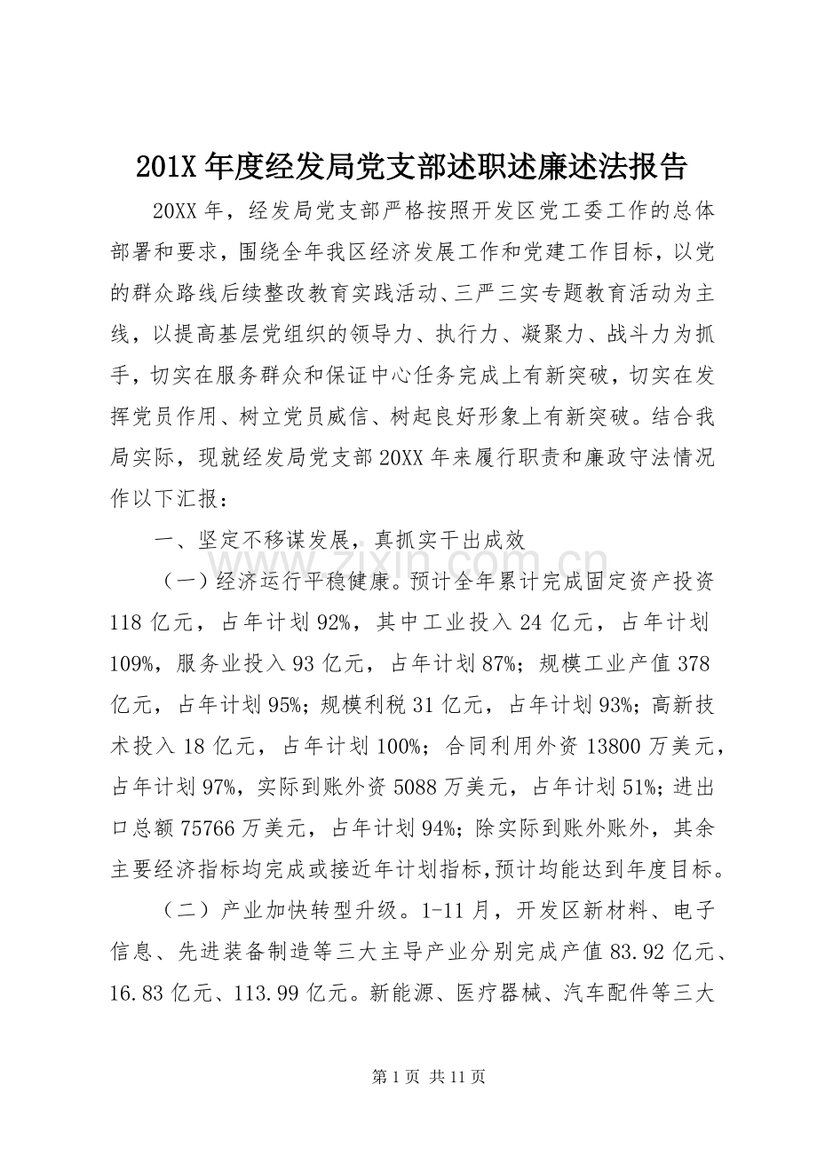 201X年度经发局党支部述职述廉述法报告.docx_第1页