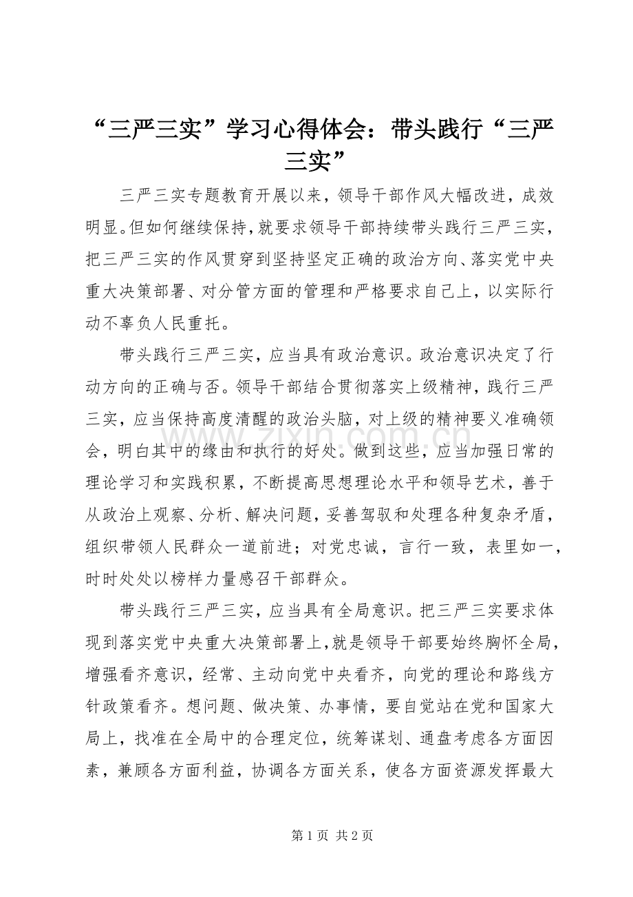 “三严三实”学习心得体会：带头践行“三严三实”.docx_第1页