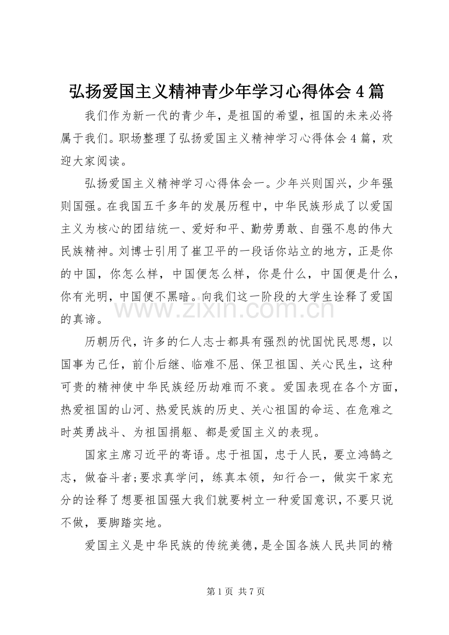 弘扬爱国主义精神青少年学习心得体会4篇.docx_第1页