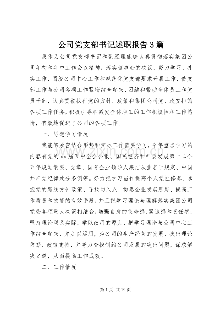 公司党支部书记述职报告3篇.docx_第1页