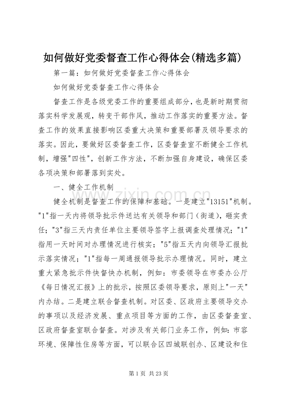 如何做好党委督查工作心得体会(多篇).docx_第1页