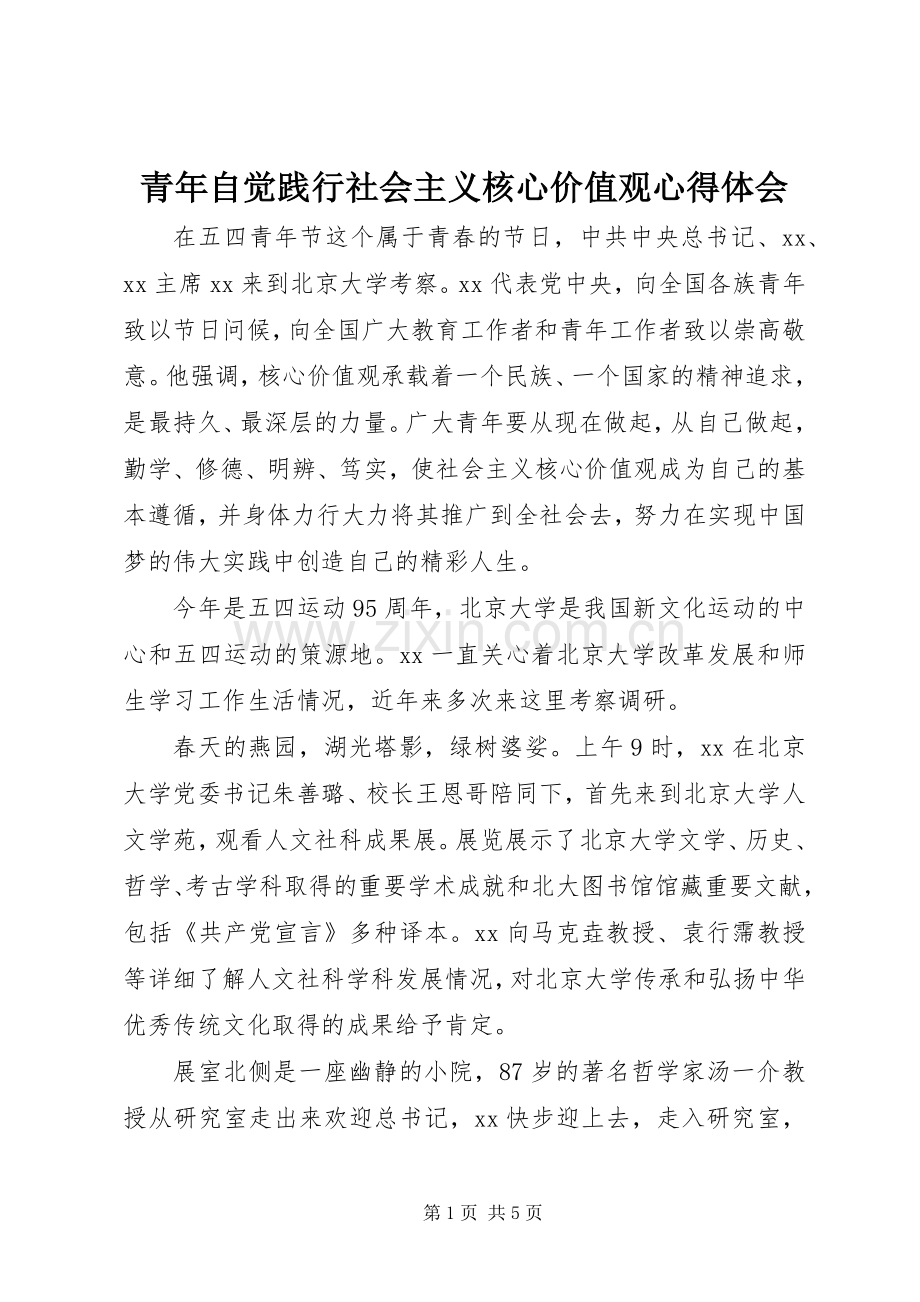 青年自觉践行社会主义核心价值观心得体会.docx_第1页