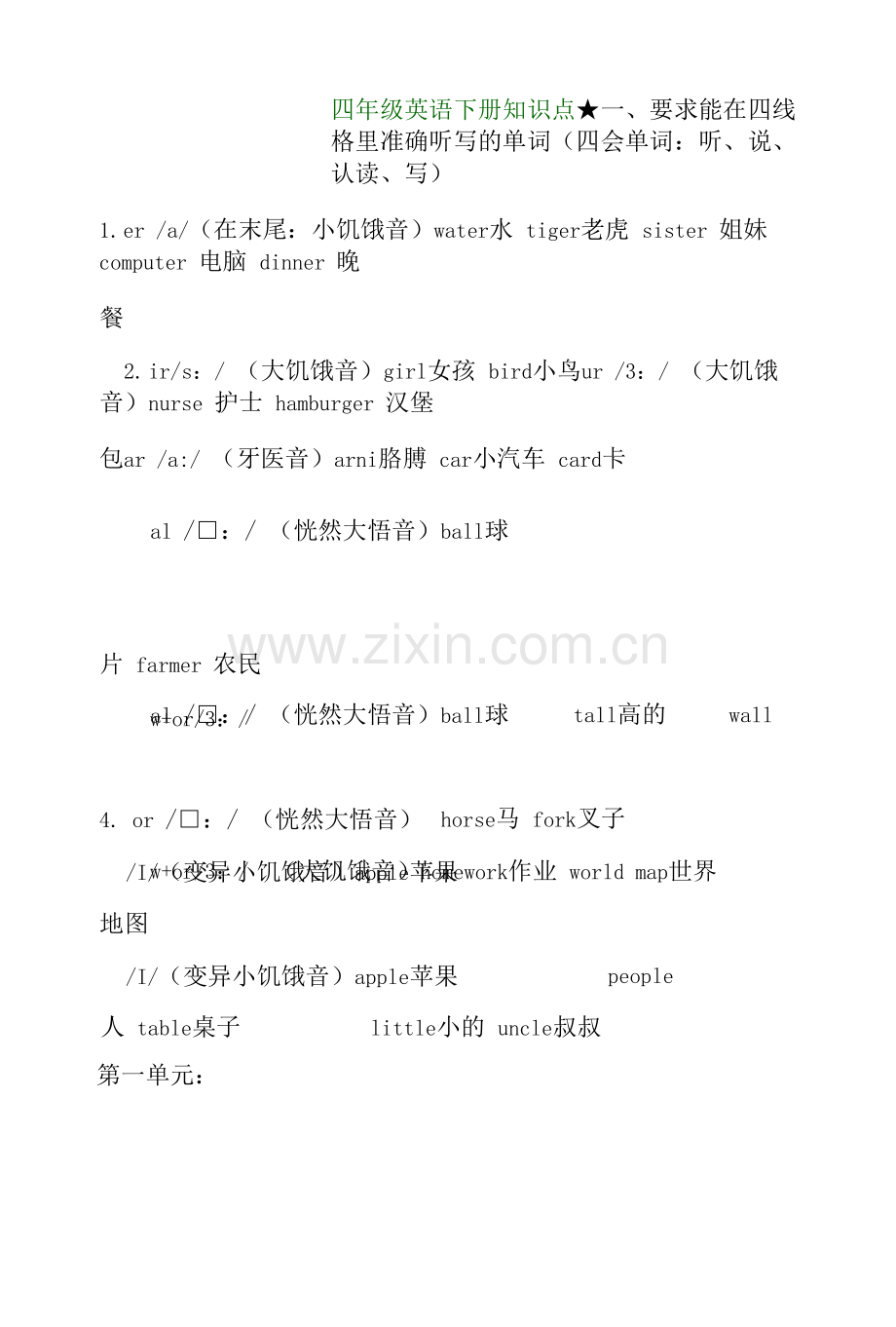 四年级英语下册知识点归纳.docx_第1页