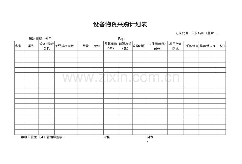 设备物资采购计划表.docx_第1页