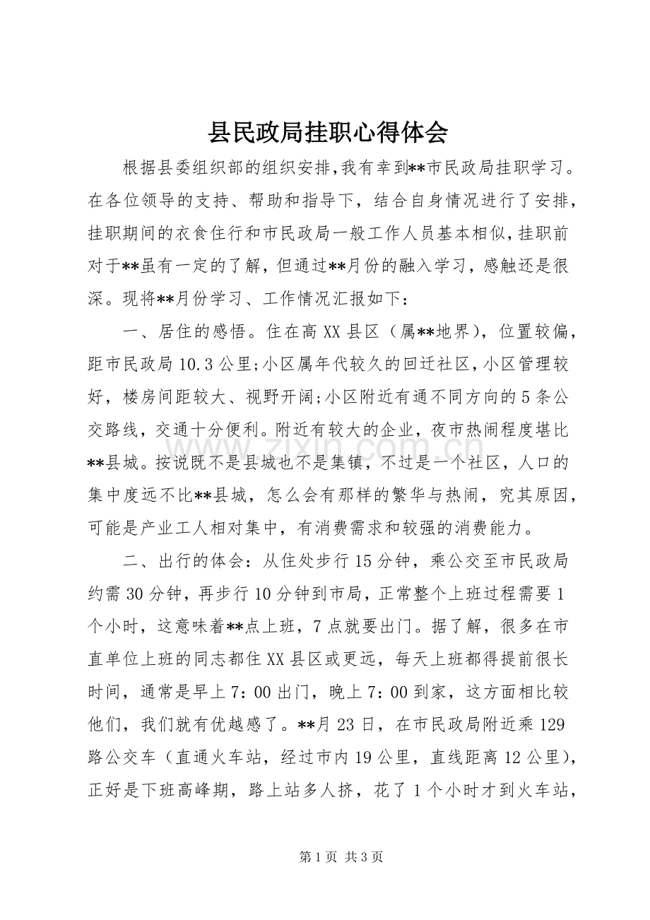 县民政局挂职心得体会.docx_第1页