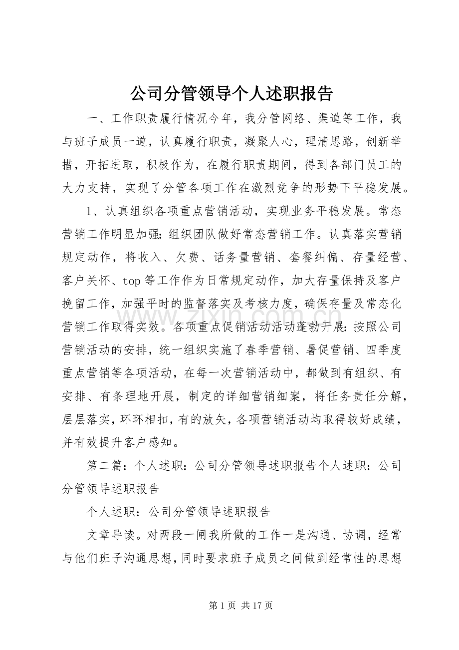 公司分管领导个人述职报告.docx_第1页