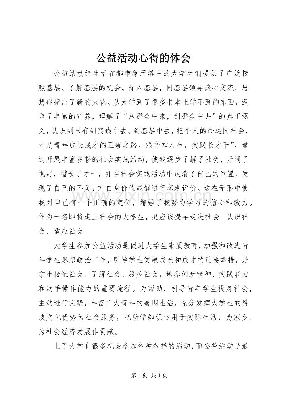 公益活动心得的体会.docx_第1页