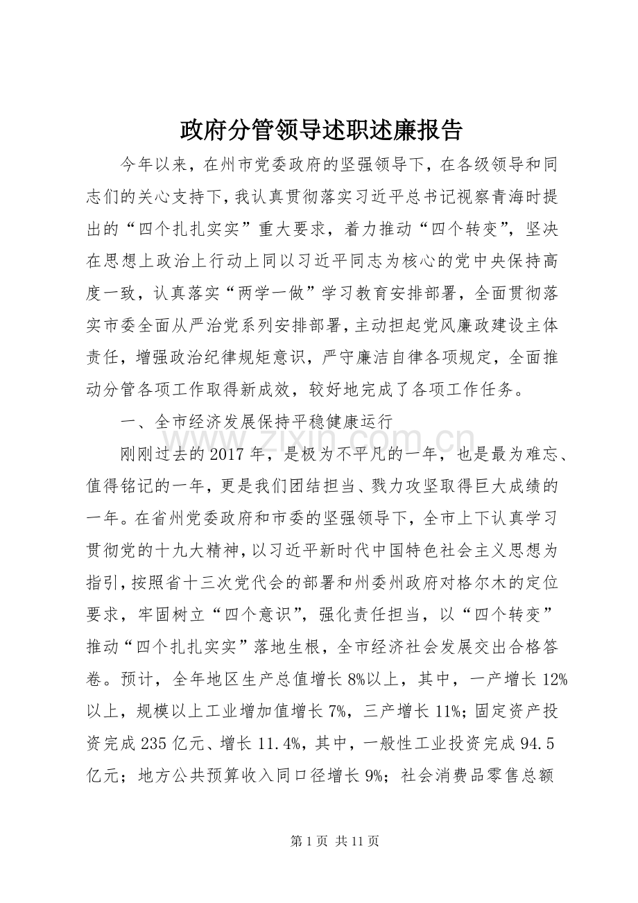 政府分管领导述职述廉报告.docx_第1页