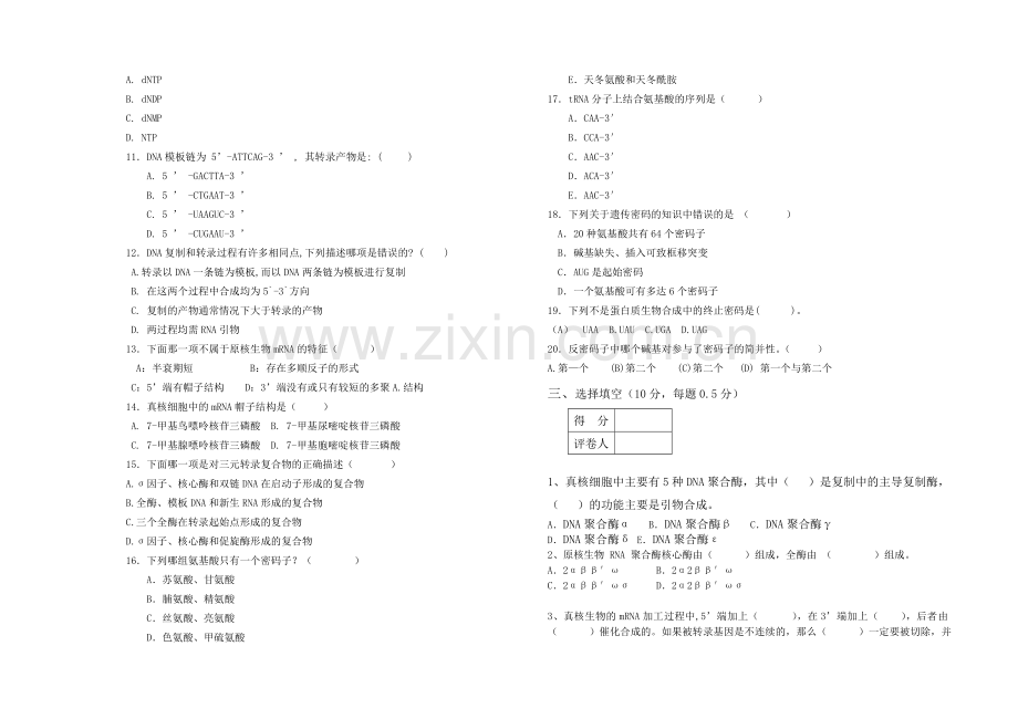 完整word版-《分子生物学》期考试卷及答案.doc_第2页