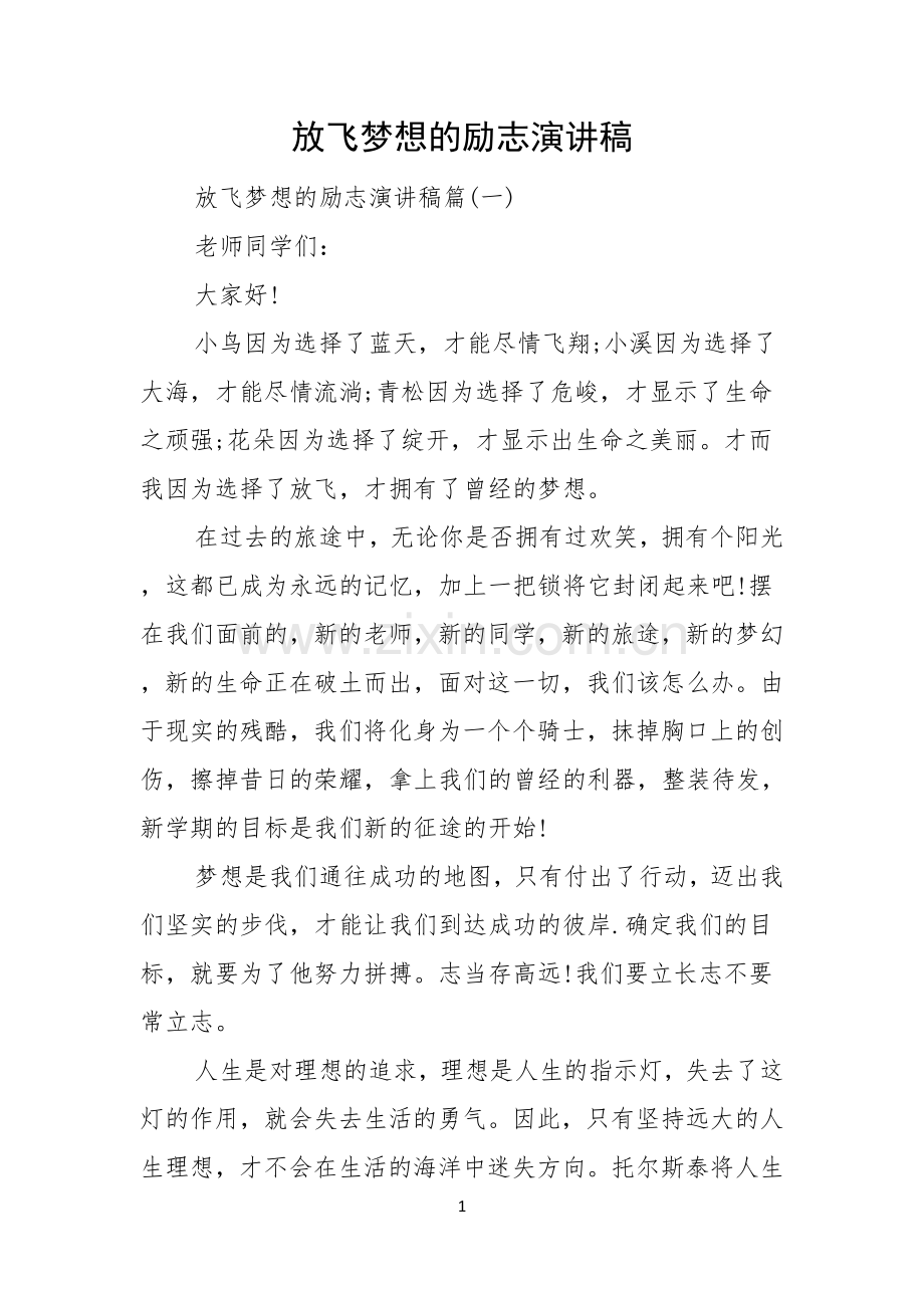 放飞梦想的励志演讲稿.docx_第1页