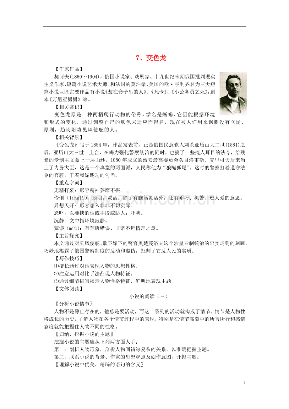 九年级语文下册-《变色龙》同步练习题-人教新课标版.doc_第1页