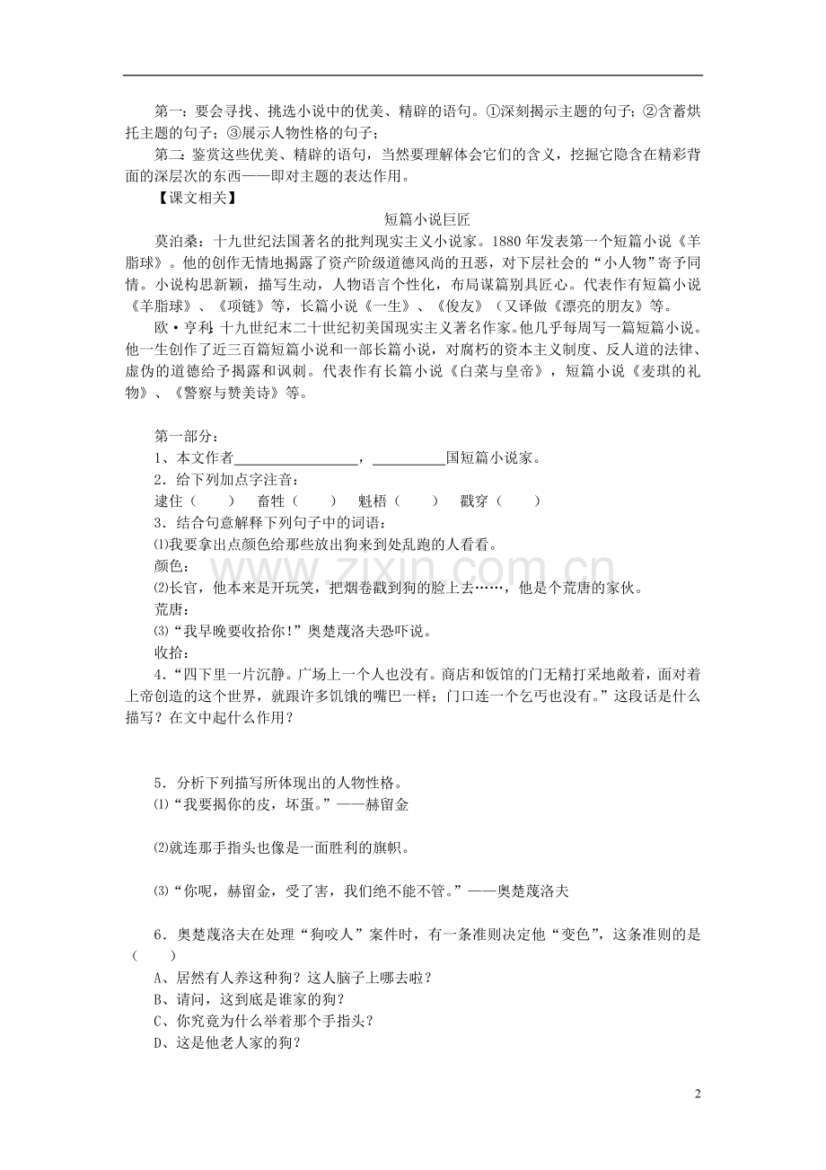 九年级语文下册-《变色龙》同步练习题-人教新课标版.doc_第2页