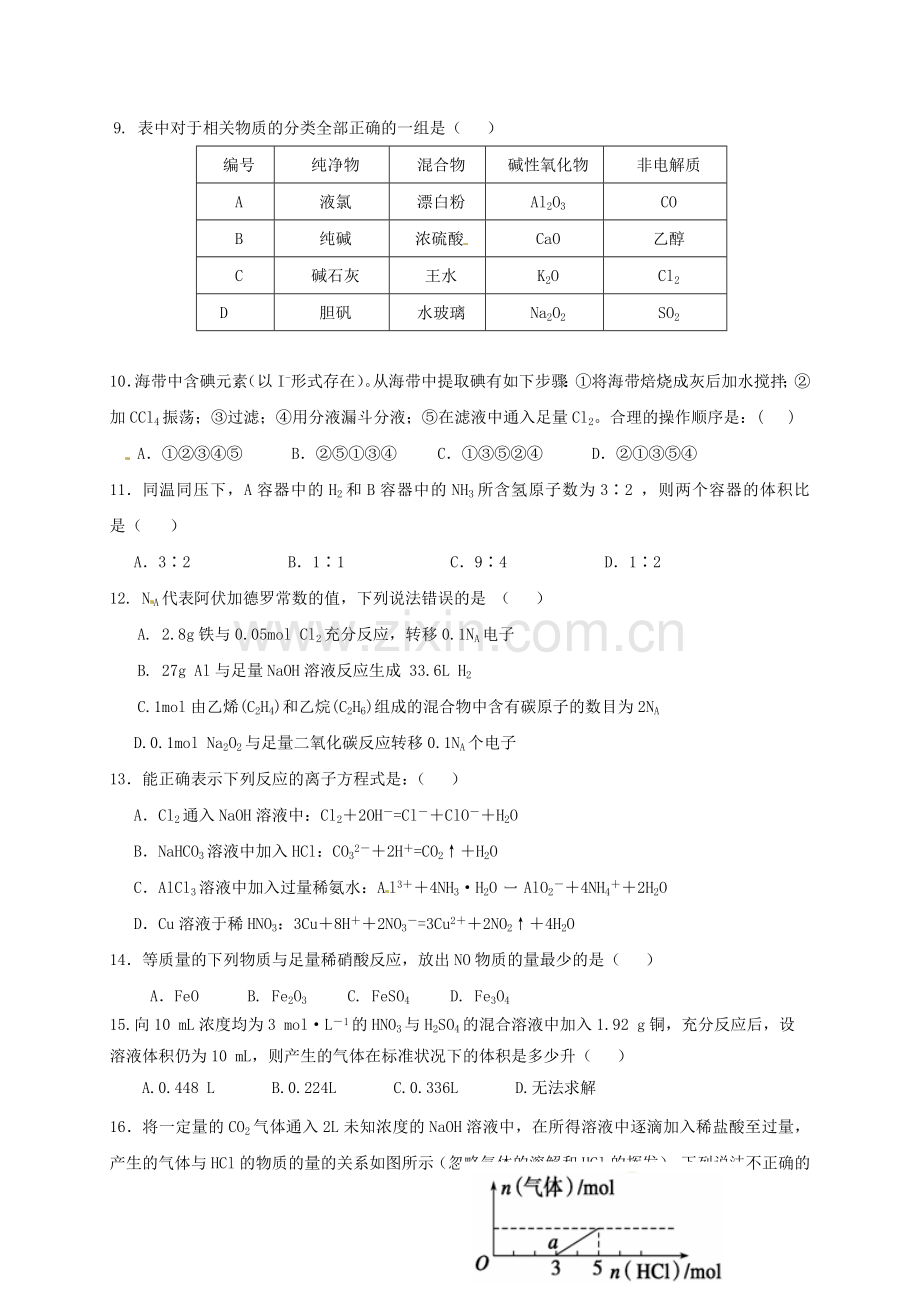 九江一中2016-2017学年高一化学上学期期末试卷及答案.doc_第2页