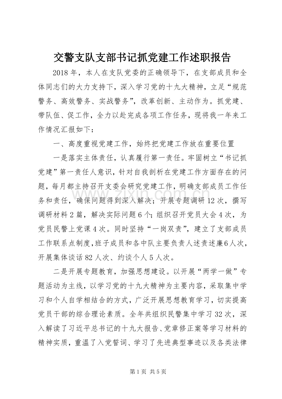 交警支队支部书记抓党建工作述职报告.docx_第1页