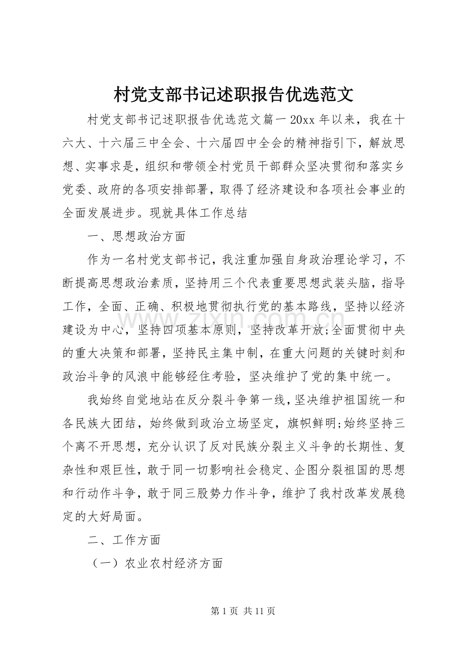 村党支部书记述职报告优选范文.docx_第1页