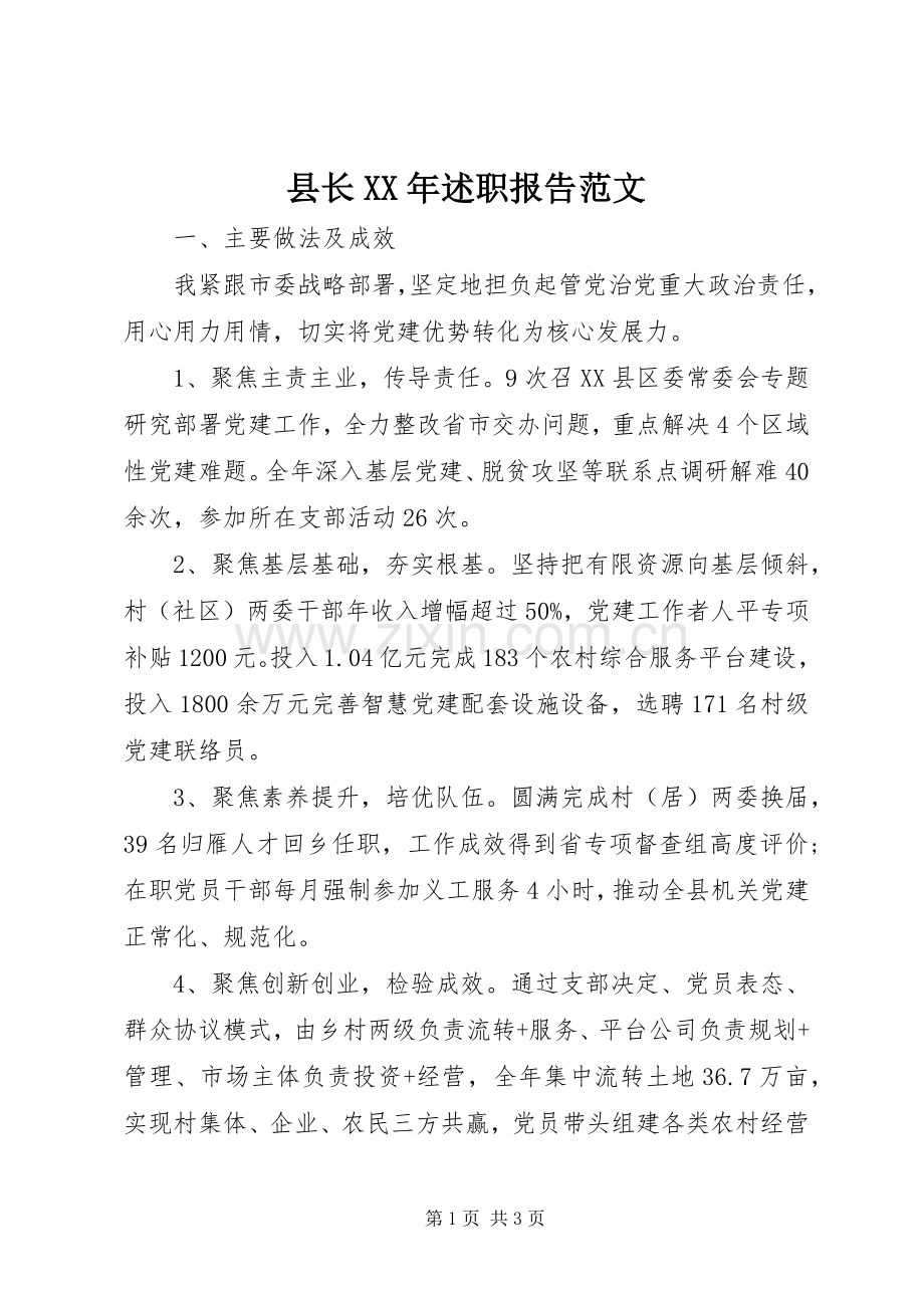 县长XX年述职报告范文.docx_第1页