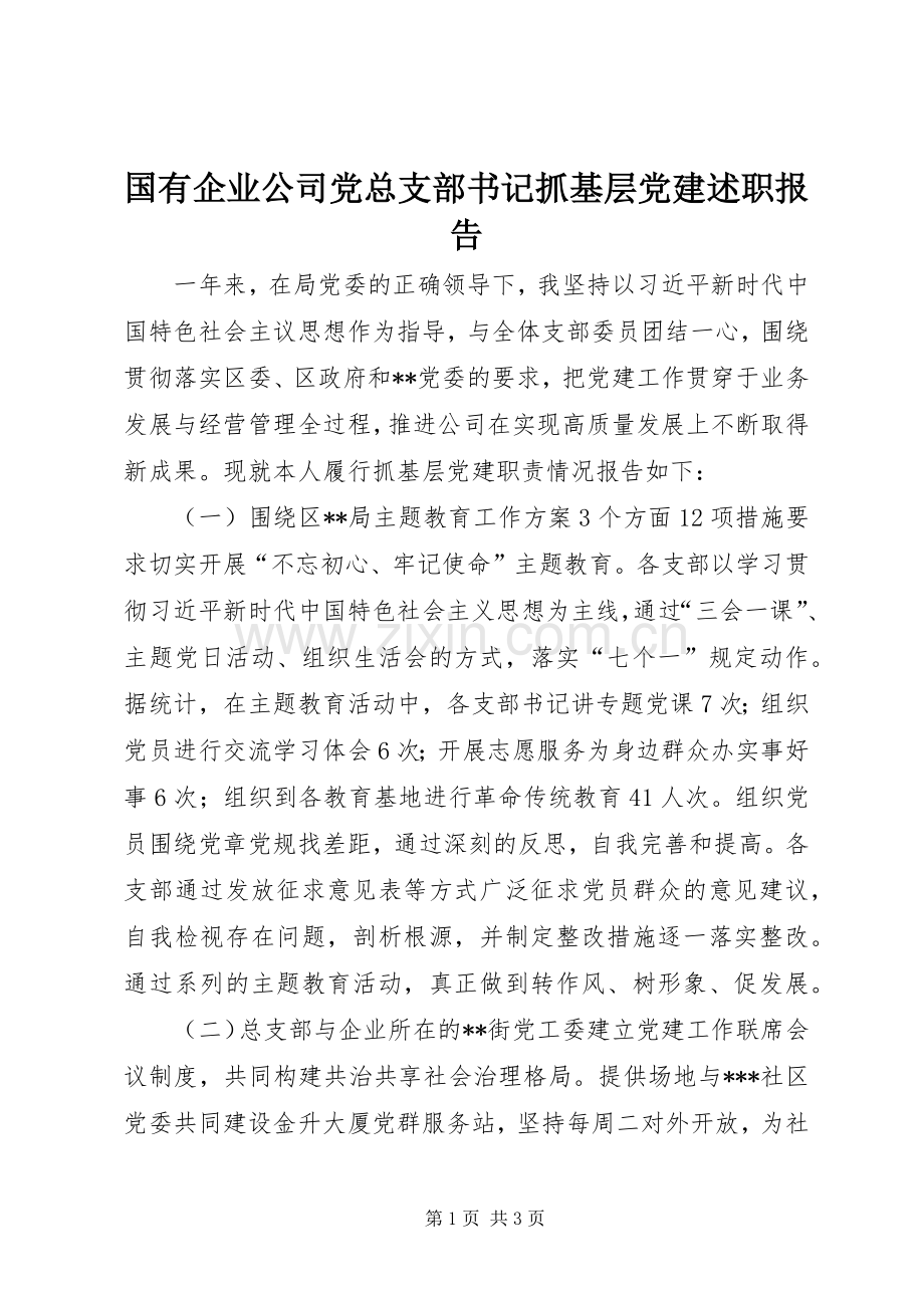 国有企业公司党总支部书记抓基层党建述职报告.docx_第1页