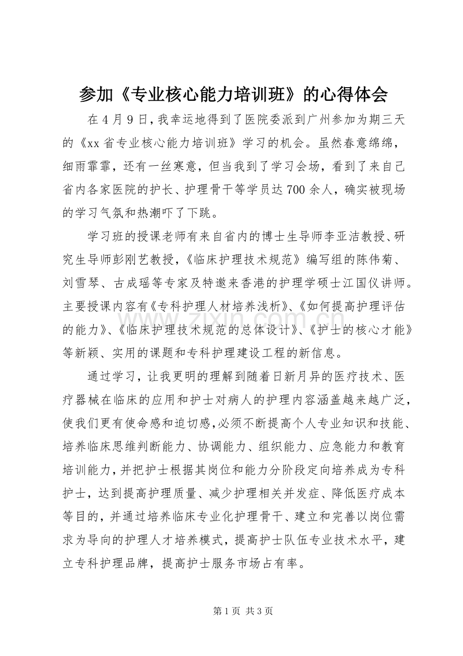 参加《专业核心能力培训班》的心得体会.docx_第1页