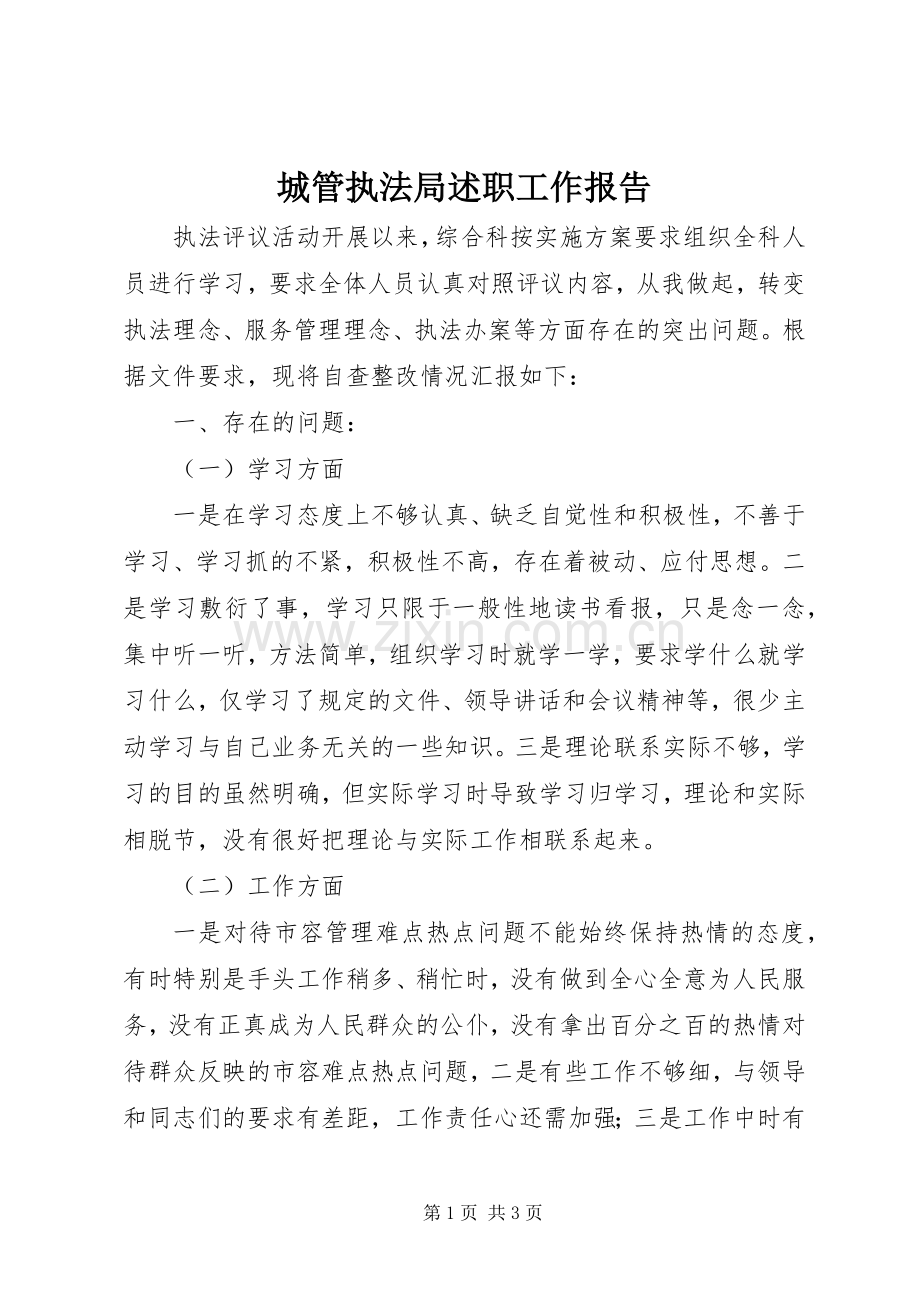 城管执法局述职工作报告.docx_第1页