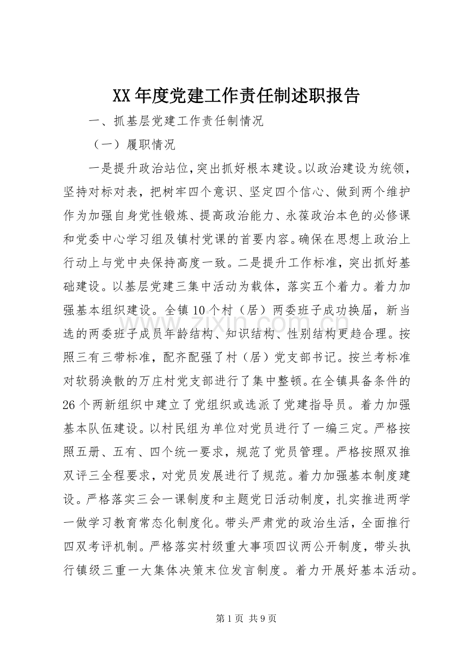 XX年度党建工作责任制述职报告.docx_第1页