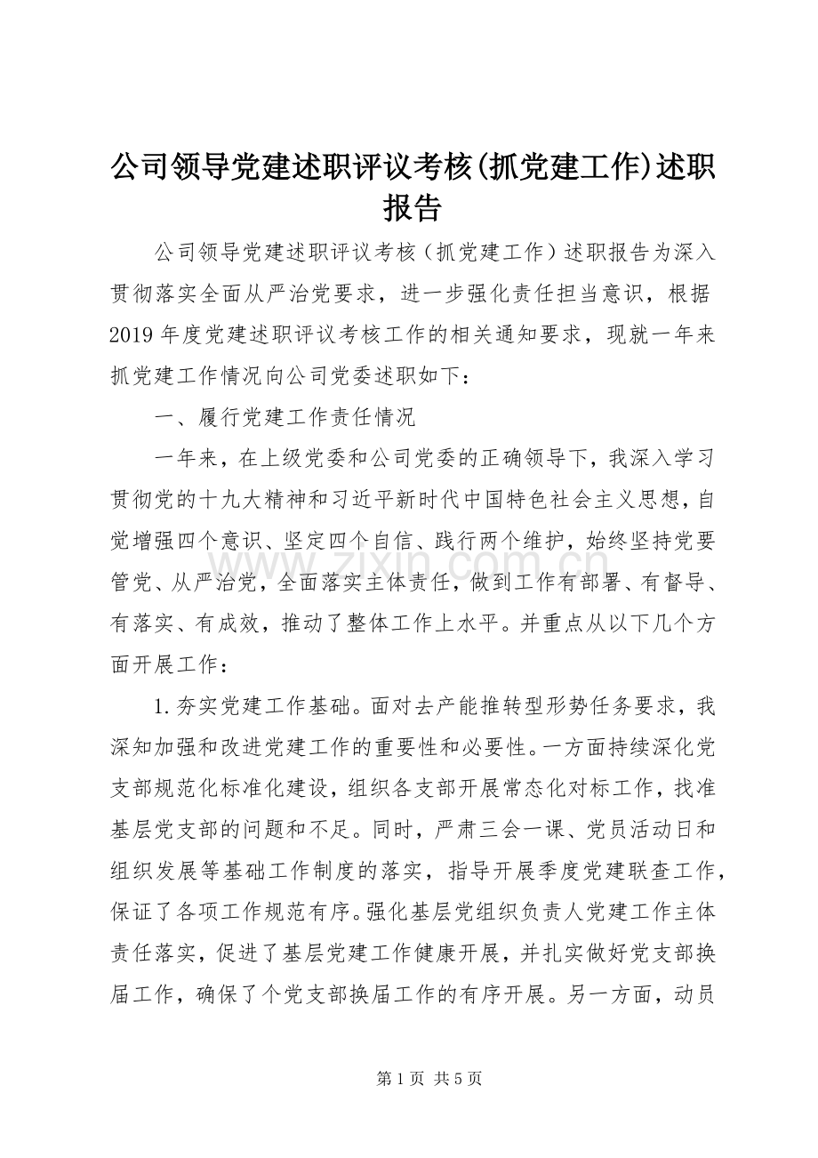 公司领导党建述职评议考核(抓党建工作)述职报告.docx_第1页