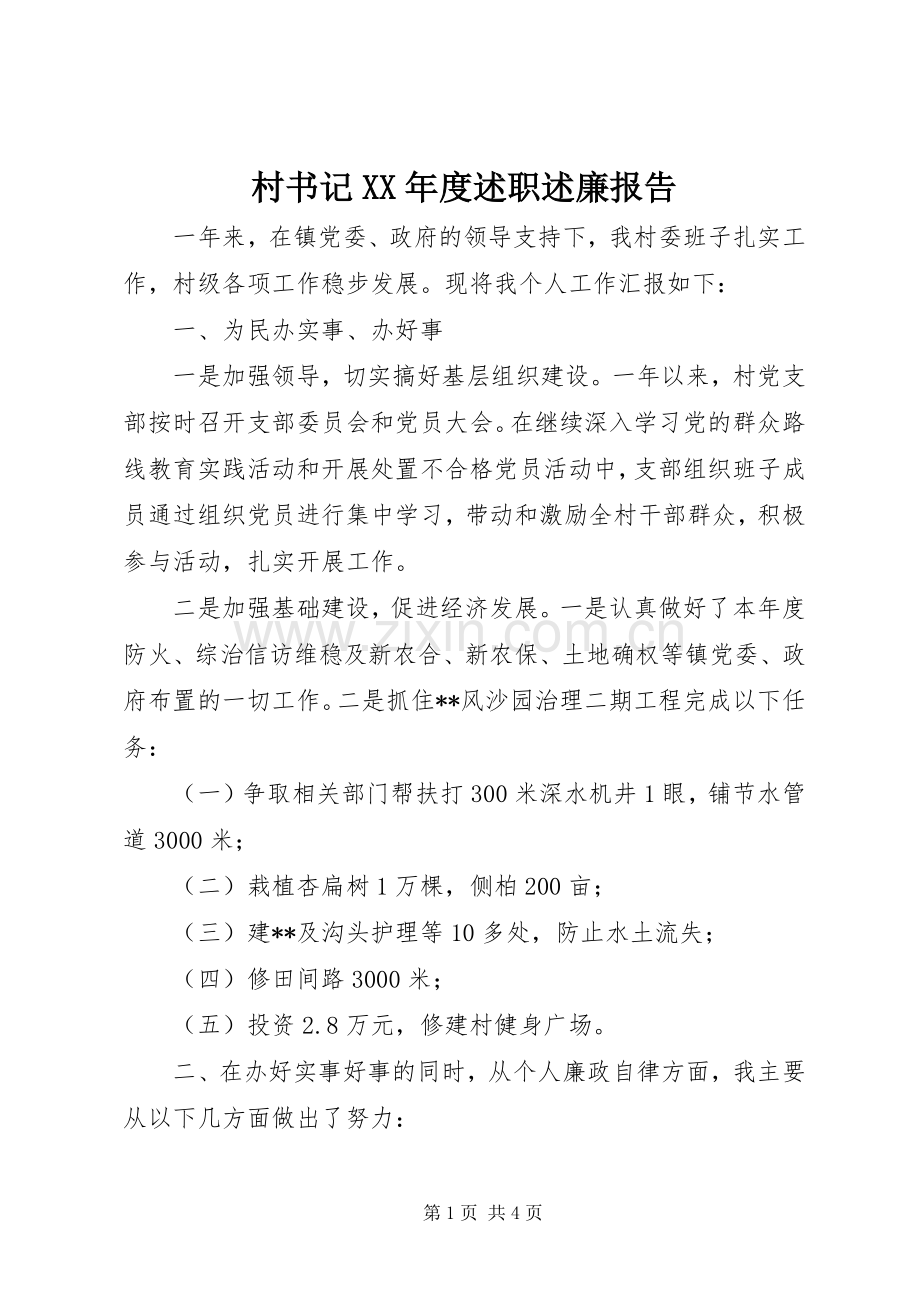 村书记XX年度述职述廉报告.docx_第1页