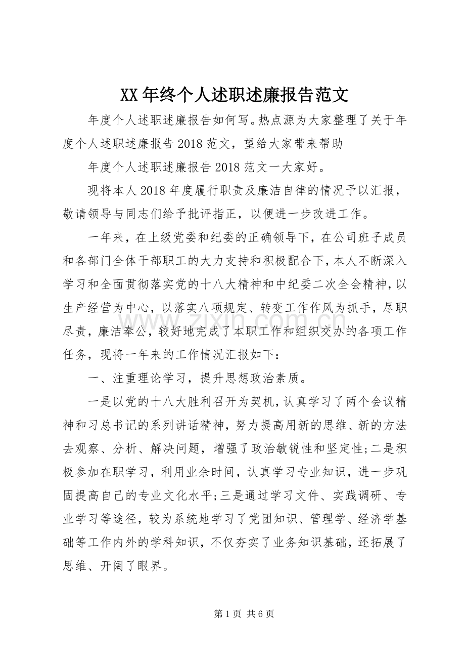 XX年终个人述职述廉报告范文.docx_第1页