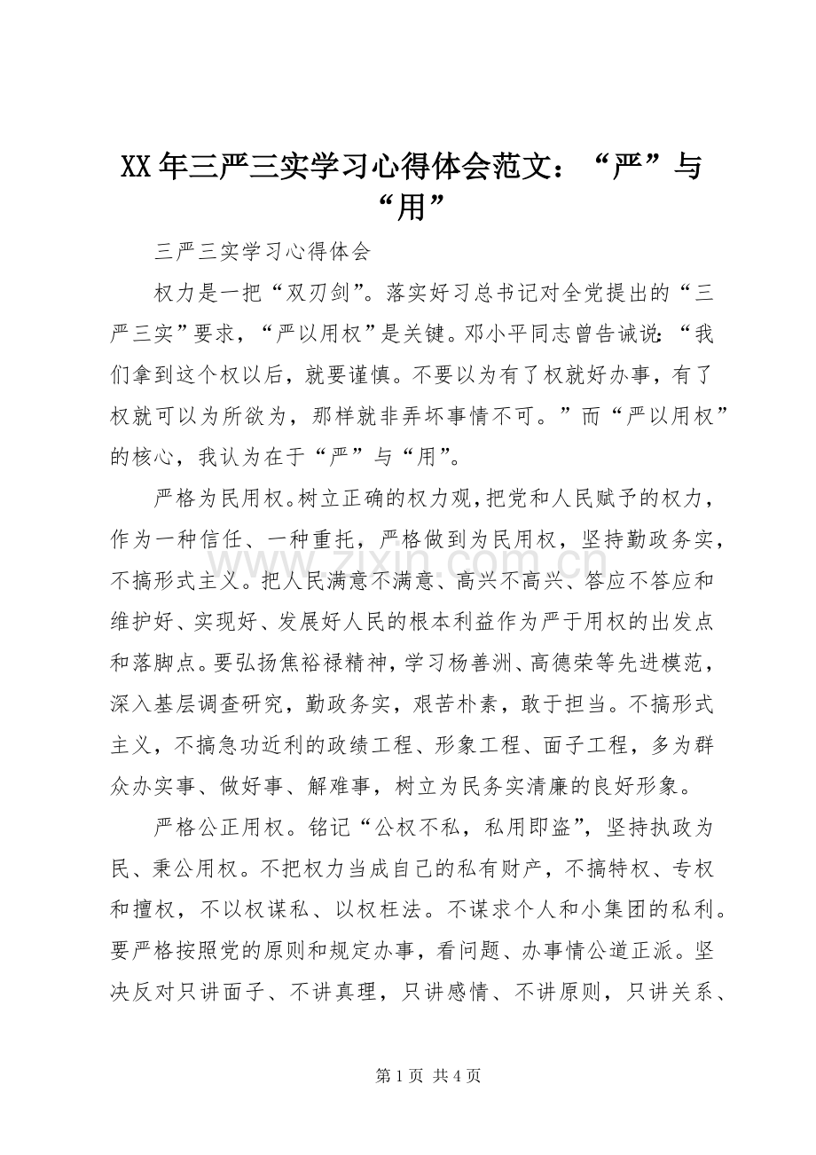 XX年三严三实学习心得体会范文：“严”与“用”.docx_第1页