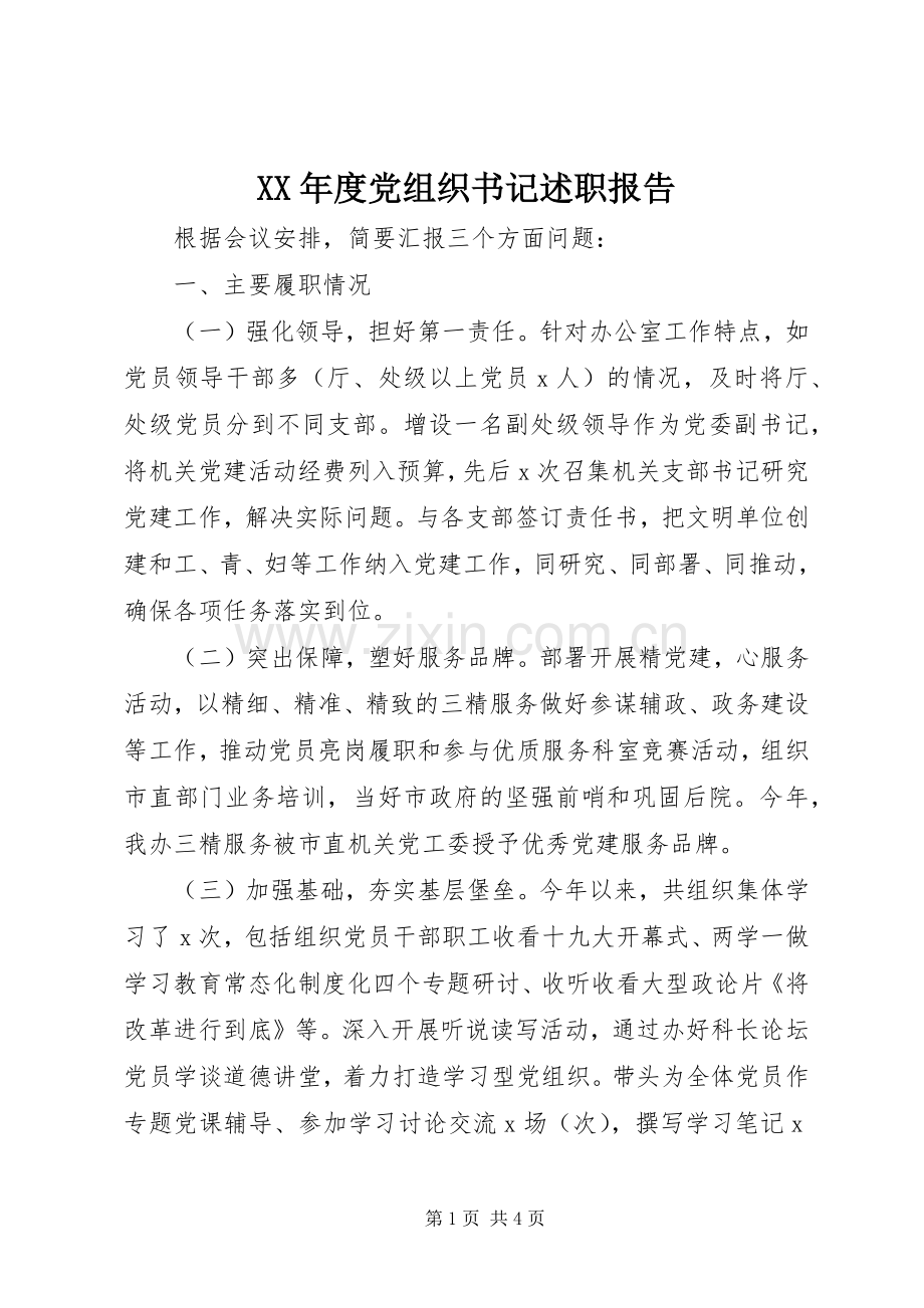 XX年度党组织书记述职报告.docx_第1页