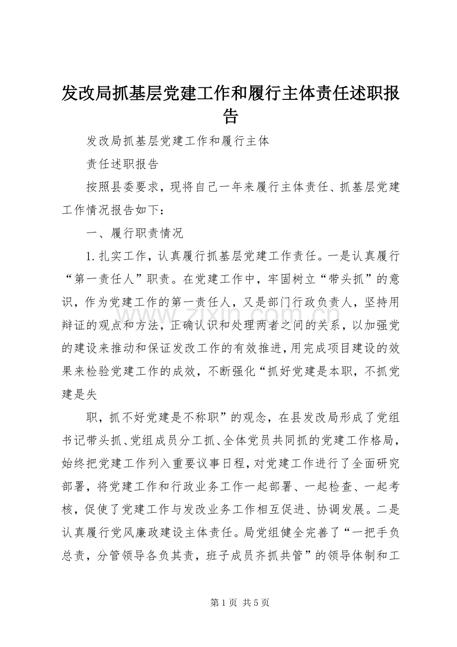 发改局抓基层党建工作和履行主体责任述职报告.docx_第1页