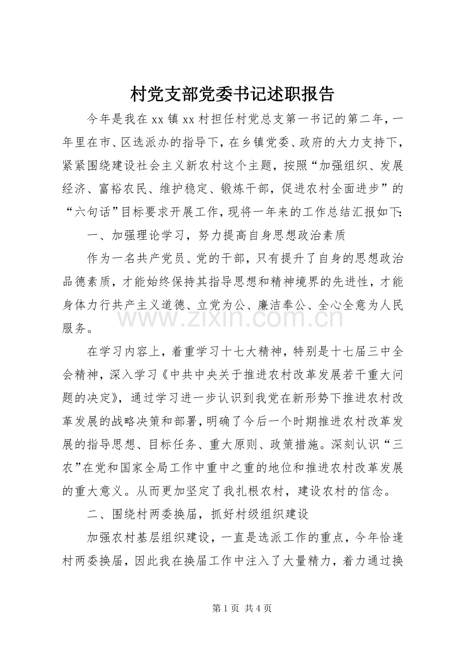 村党支部党委书记述职报告.docx_第1页