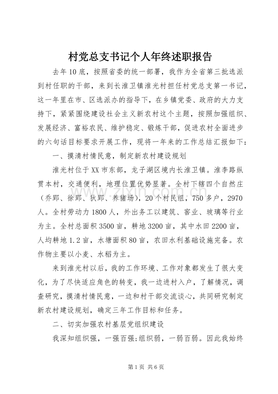 村党总支书记个人年终述职报告.docx_第1页