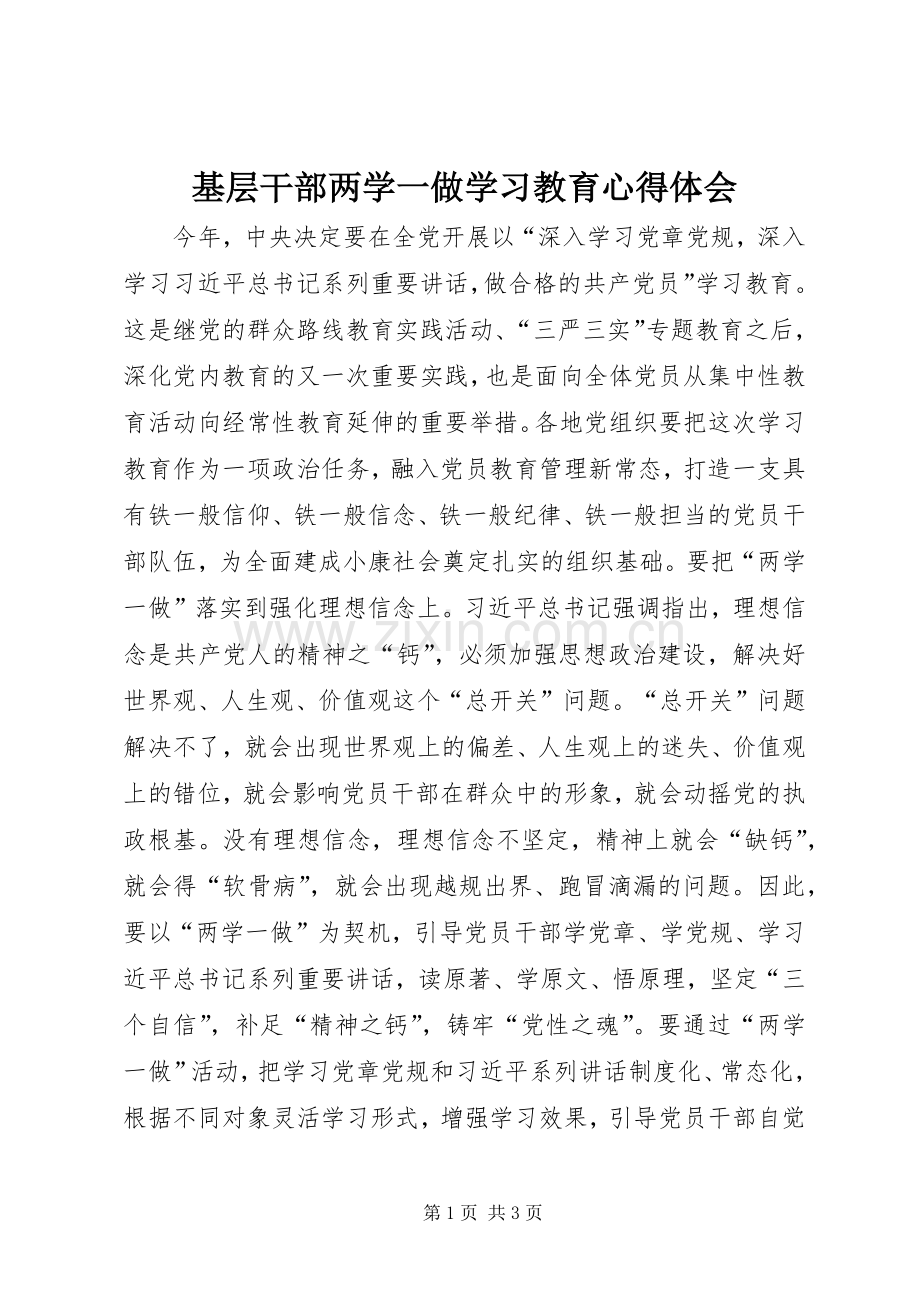 基层干部两学一做学习教育心得体会.docx_第1页