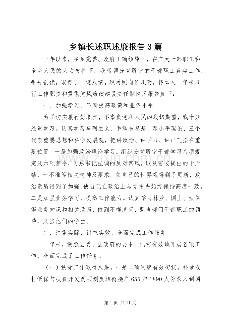 乡镇长述职述廉报告3篇.docx_第1页