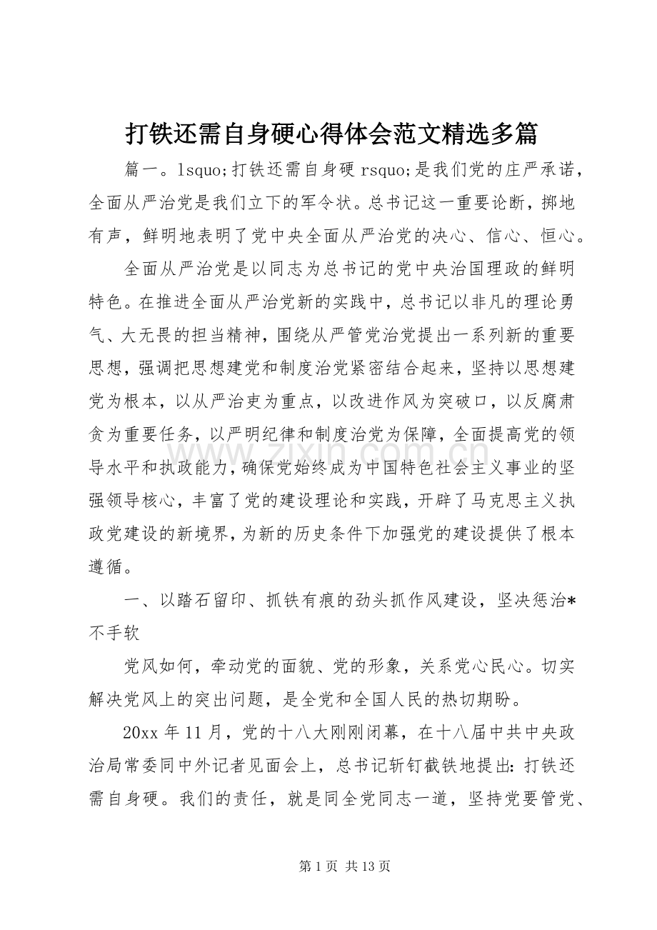 打铁还需自身硬心得体会范文多篇.docx_第1页