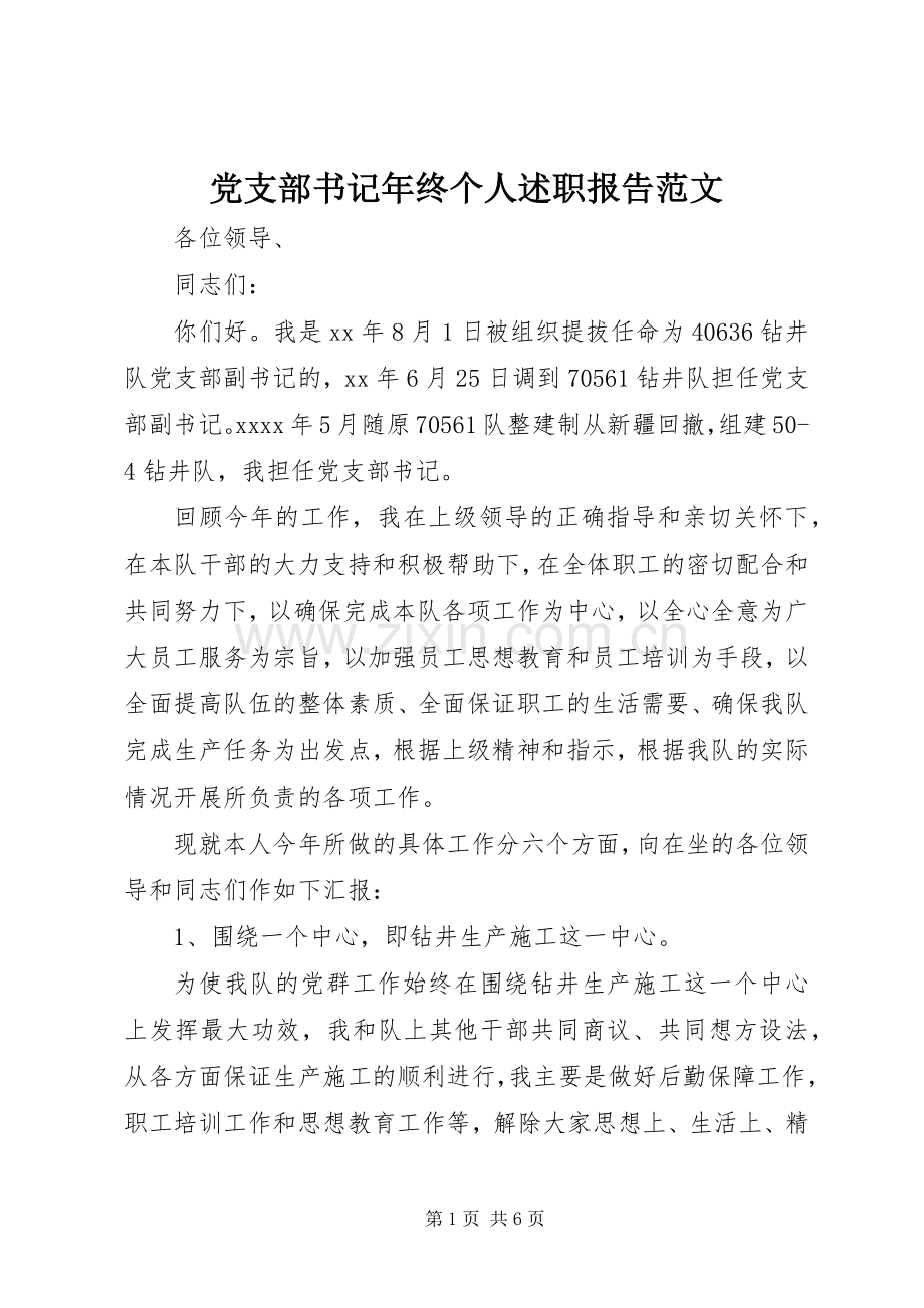 党支部书记年终个人述职报告范文.docx_第1页