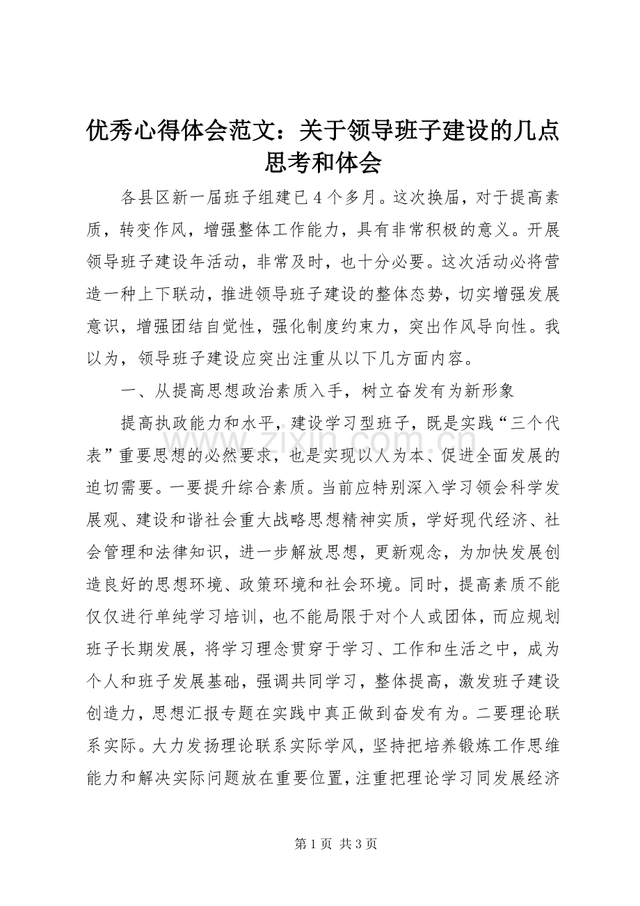 优秀心得体会范文：关于领导班子建设的几点思考和体会.docx_第1页