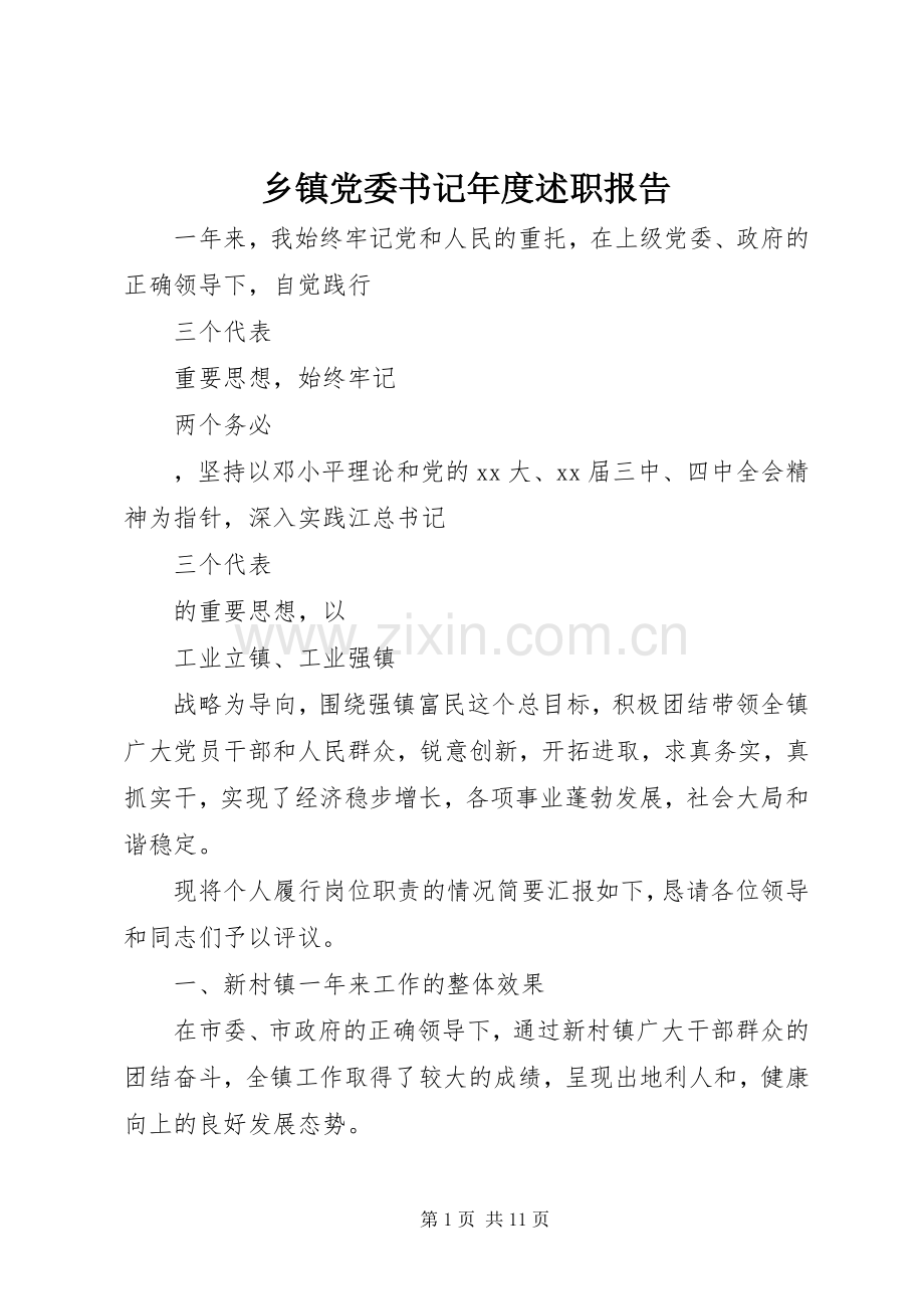 乡镇党委书记年度述职报告.docx_第1页