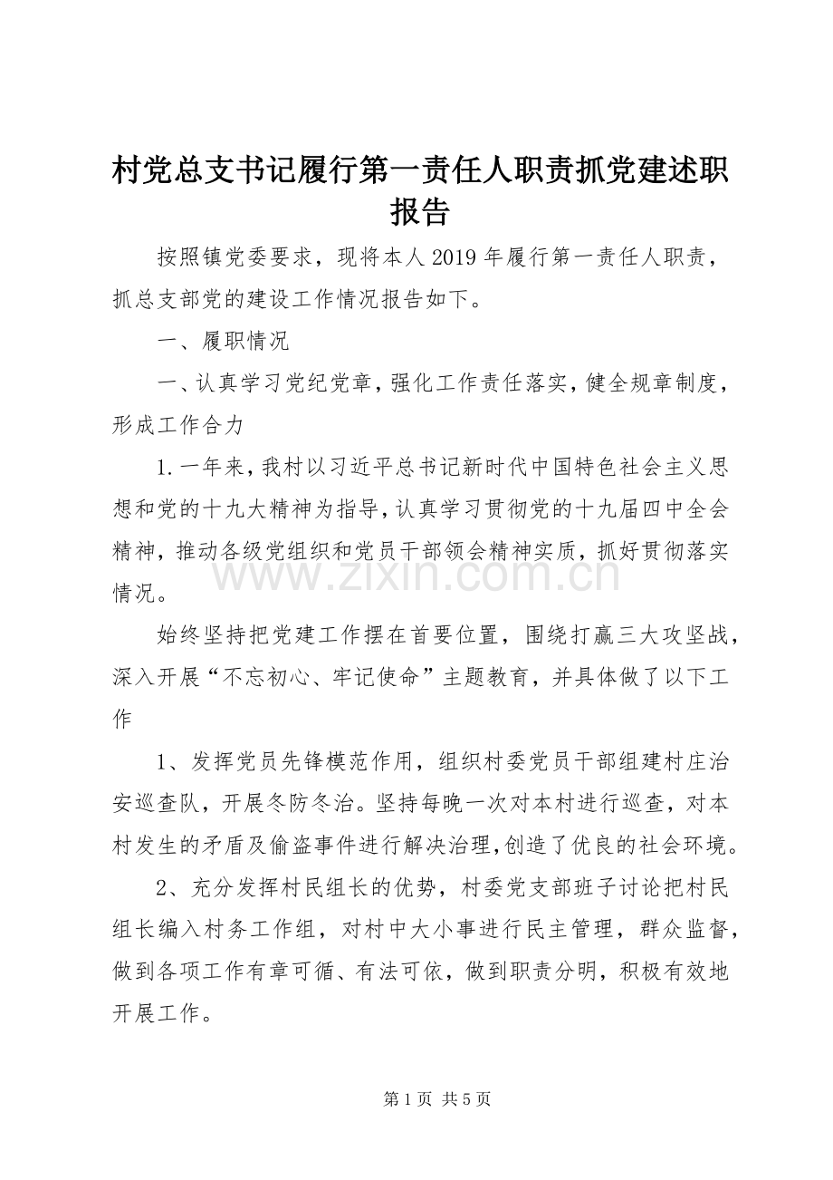 村党总支书记履行第一责任人职责抓党建述职报告.docx_第1页