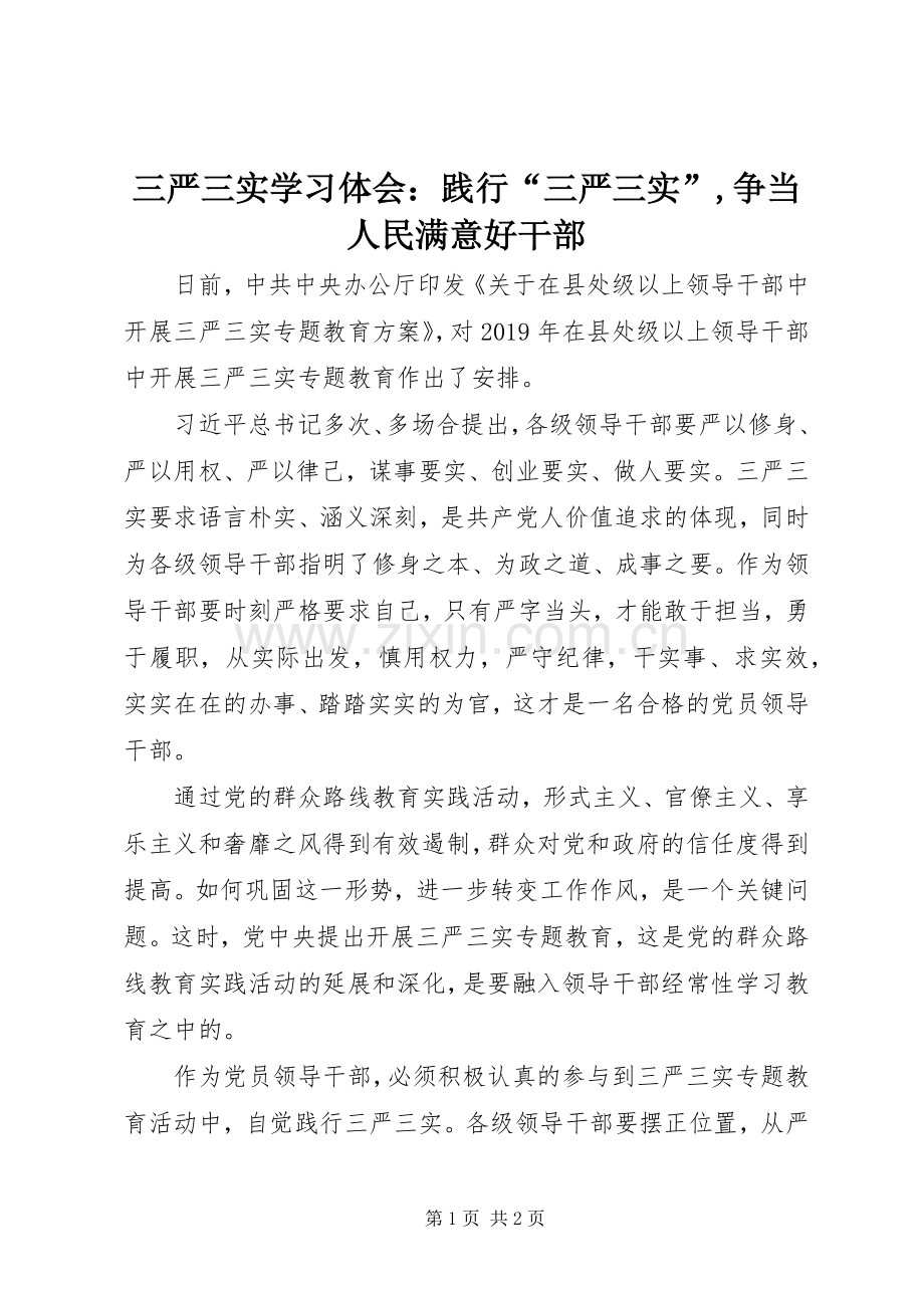 三严三实学习体会：践行“三严三实”,争当人民满意好干部.docx_第1页