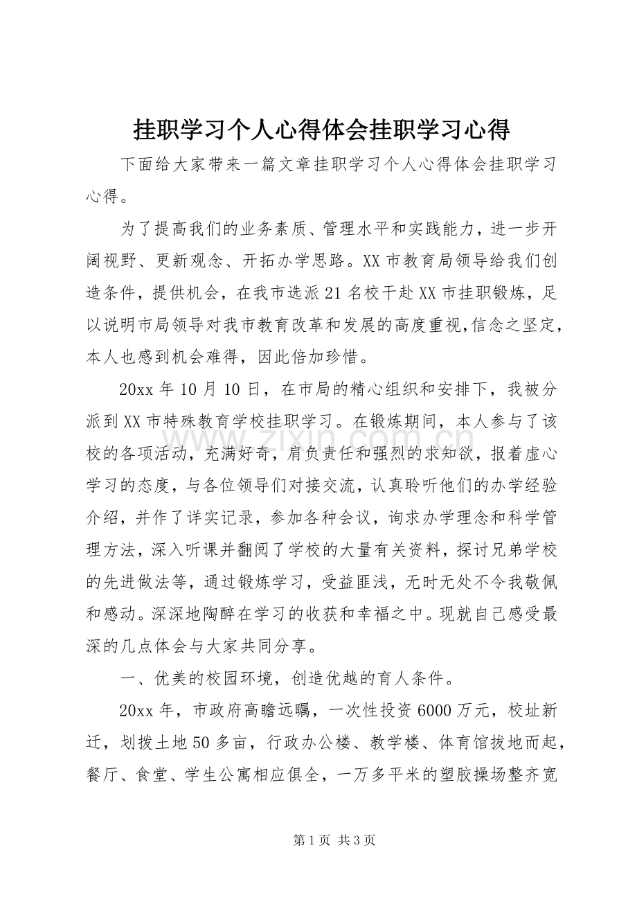 挂职学习个人心得体会挂职学习心得.docx_第1页