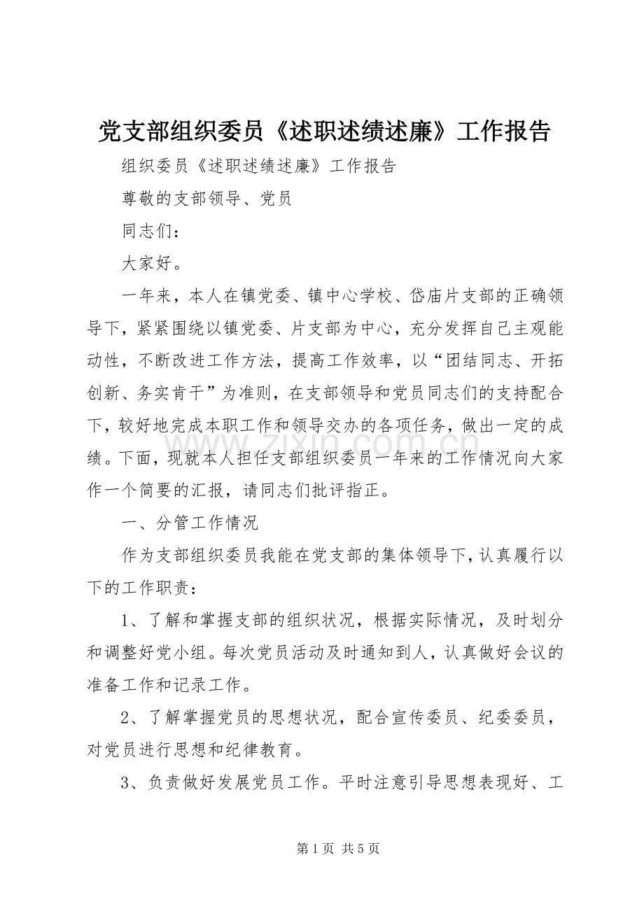 党支部组织委员《述职述绩述廉》工作报告.docx_第1页