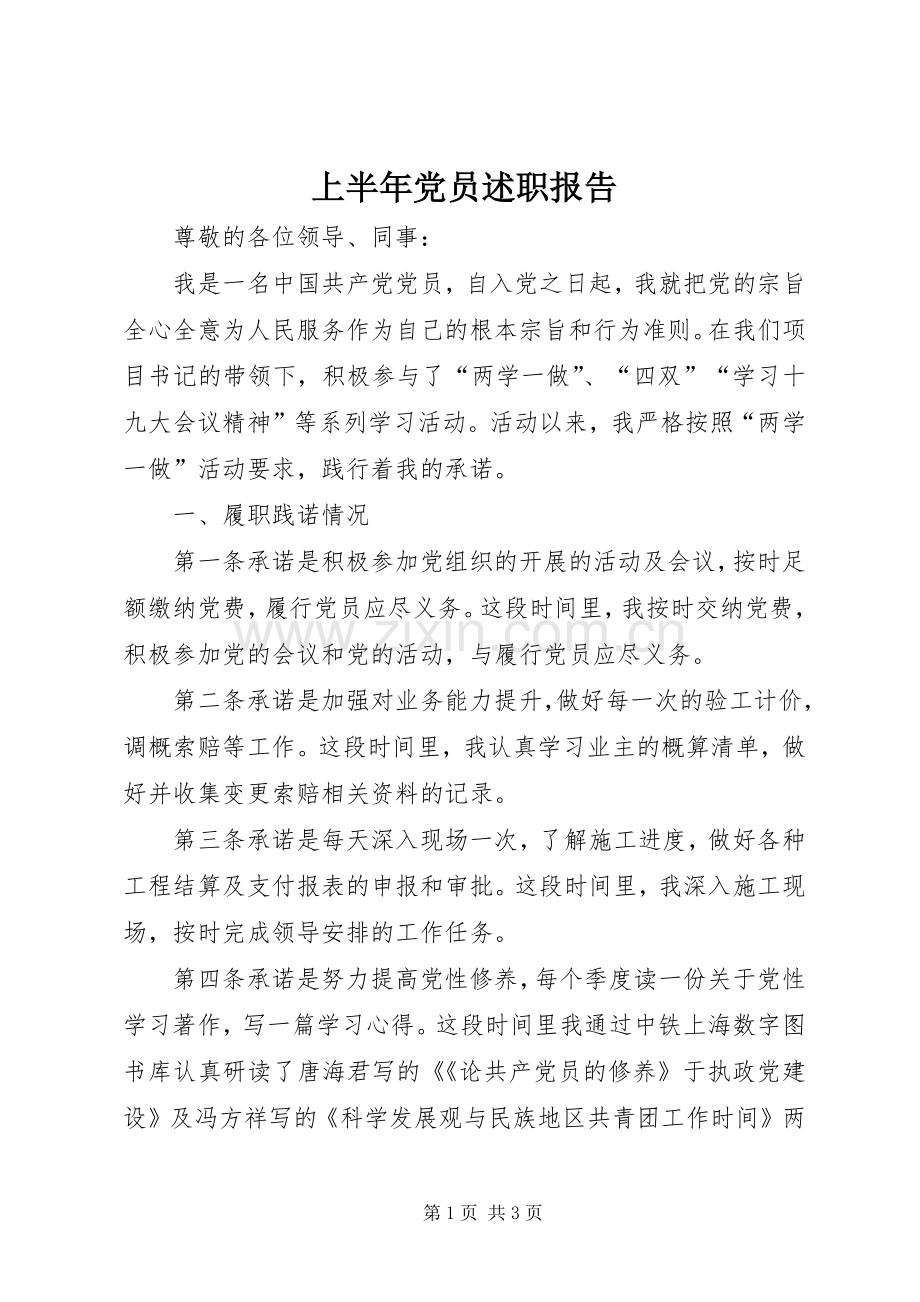 上半年党员述职报告.docx_第1页