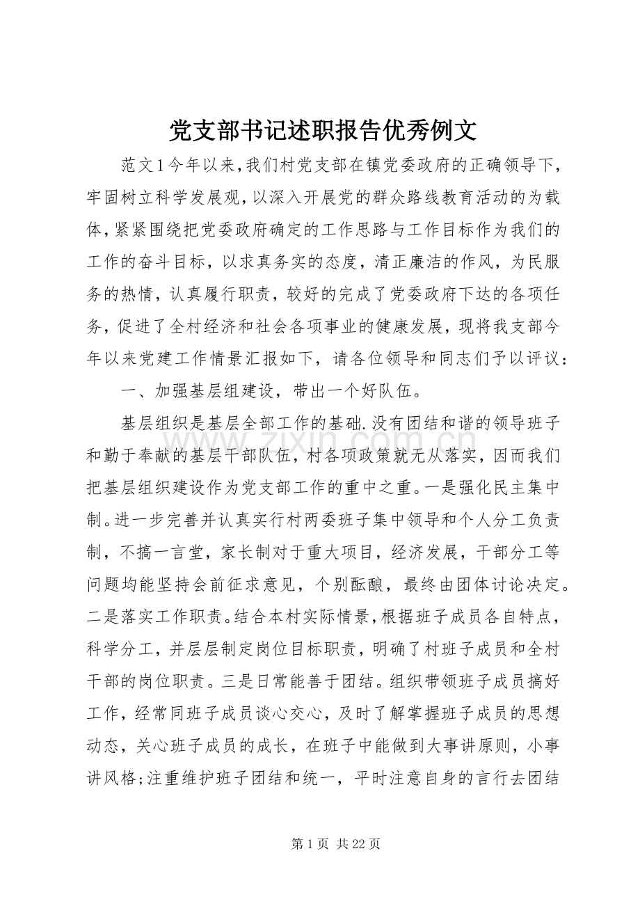 党支部书记述职报告优秀例文.docx_第1页