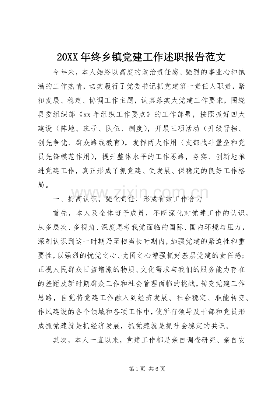 20XX年终乡镇党建工作述职报告范文.docx_第1页