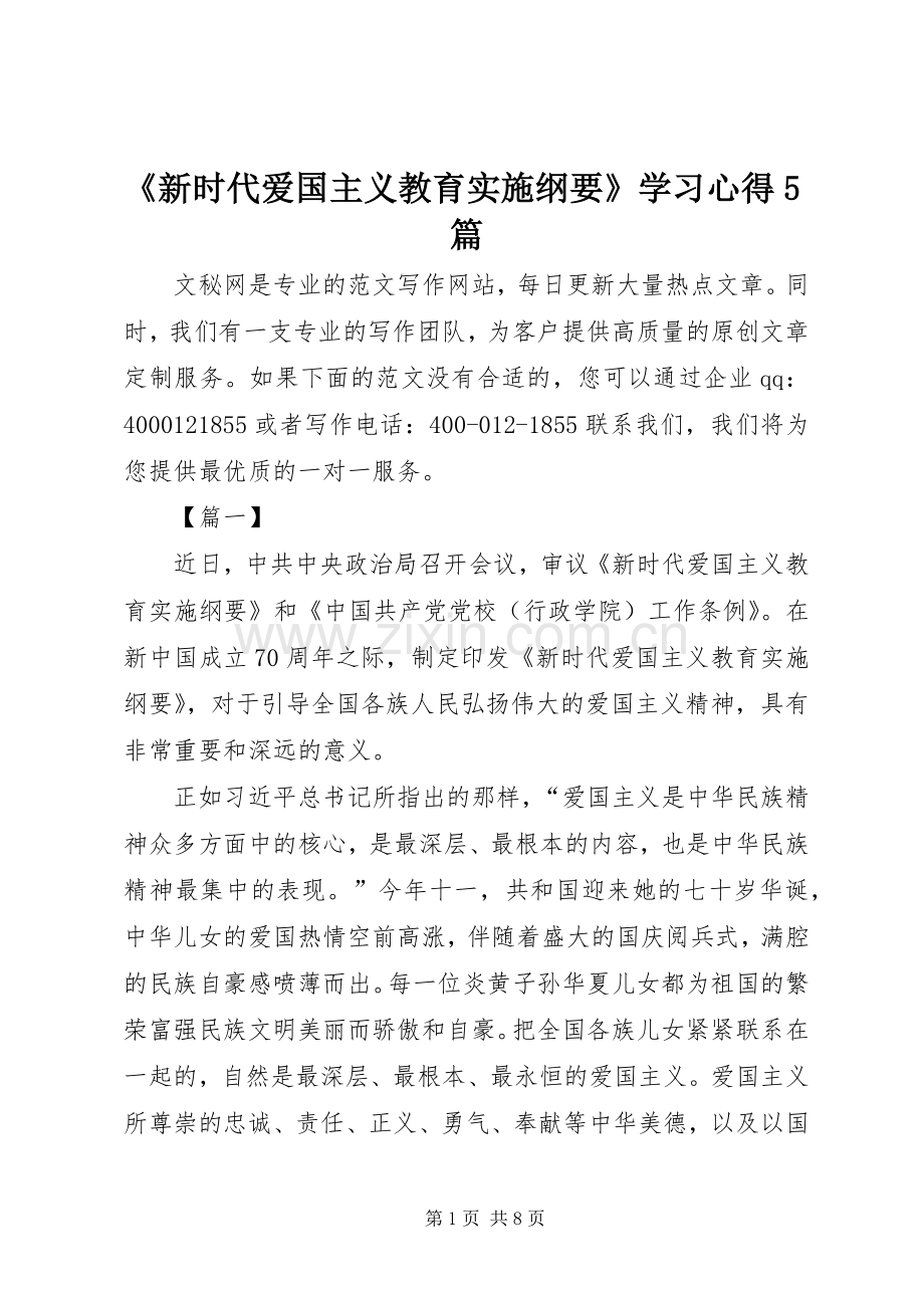 《新时代爱国主义教育实施纲要》学习心得5篇.docx_第1页