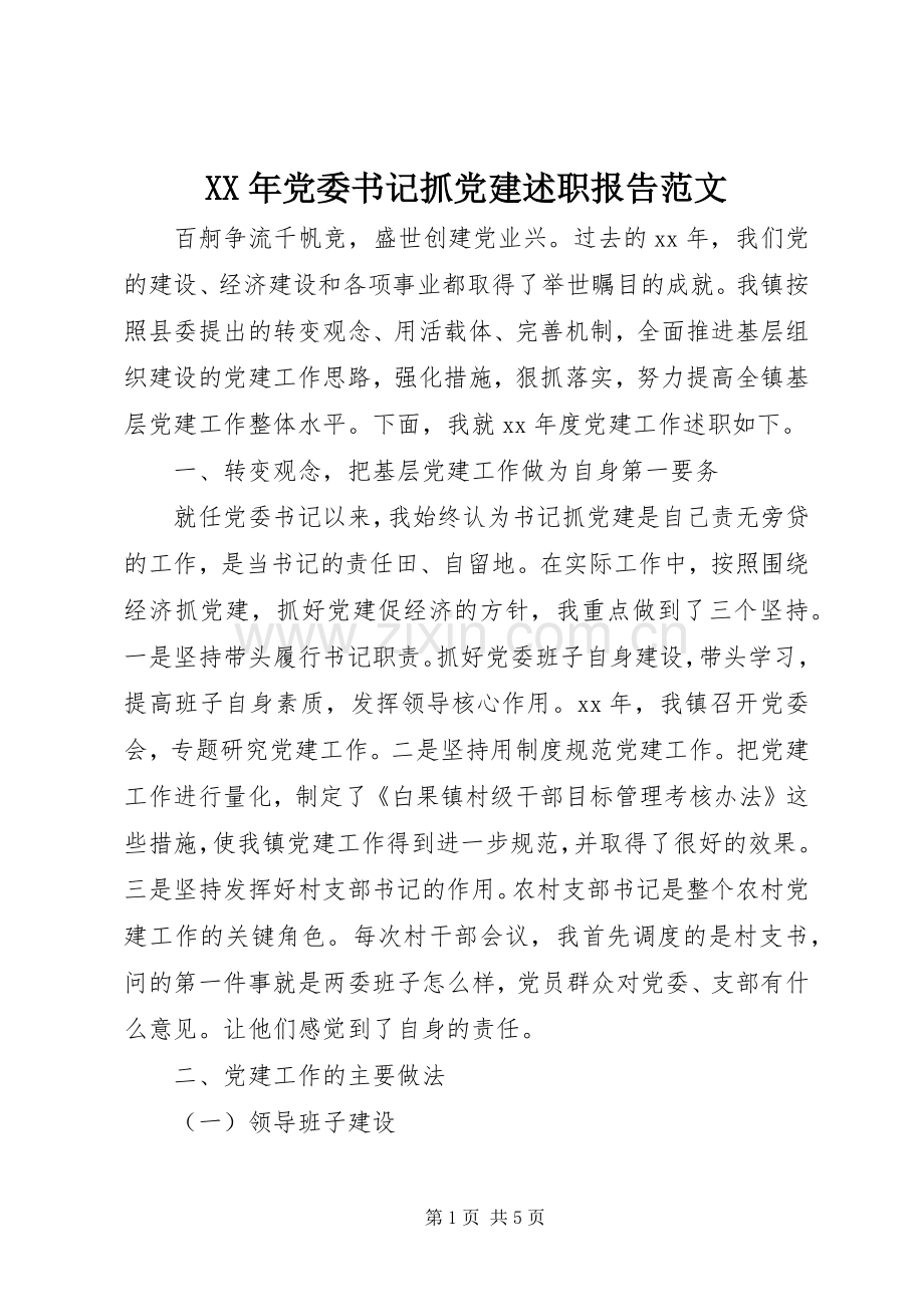 XX年党委书记抓党建述职报告范文.docx_第1页