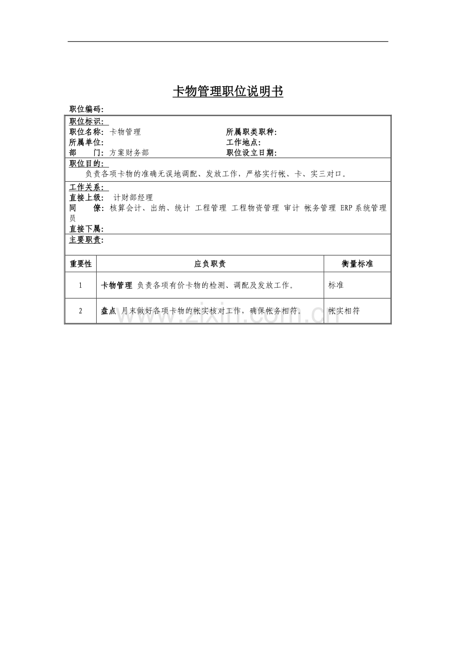 卡物管理岗位说明书(2021整理).docx_第1页