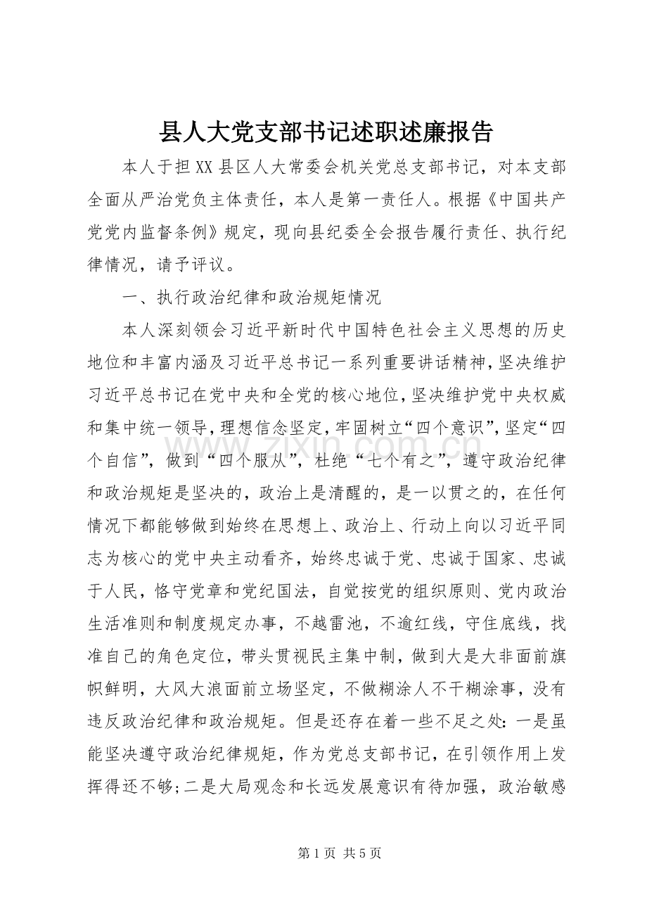 县人大党支部书记述职述廉报告.docx_第1页